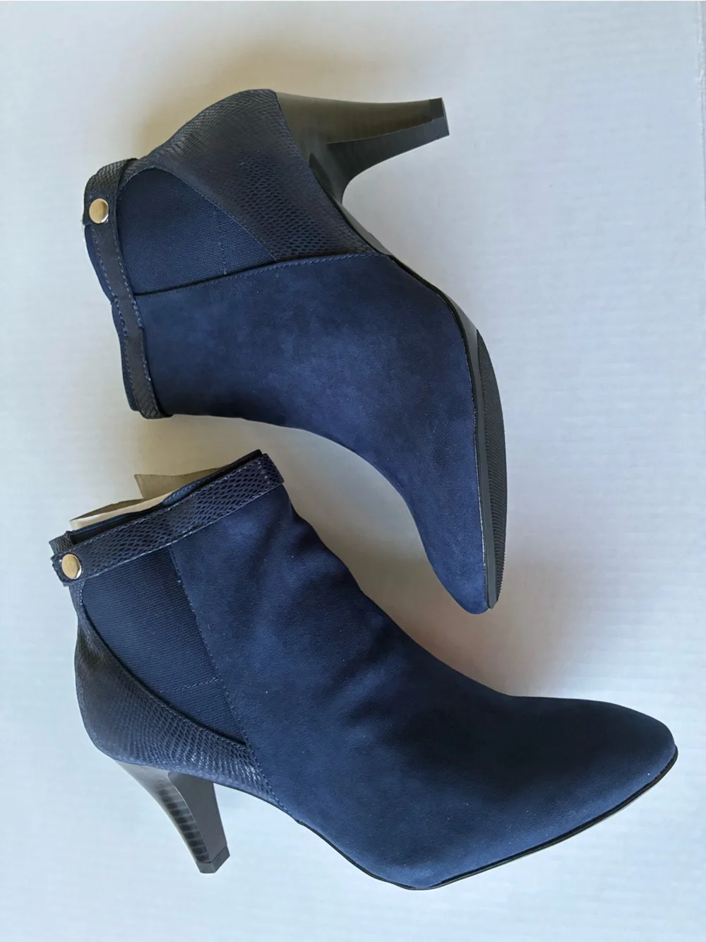 Women’s Navy Faux Suede Ankle Booties - Sleek Heeled Design